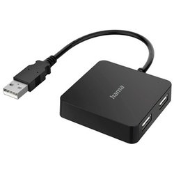 USB-2.0-Hub Hama 200121, 4 Ports, 480 Mbit/s, schwarz, zum Verbinden von PC,