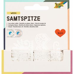 Samtbordüre Spitze weiß selbstklebend 1m 3er