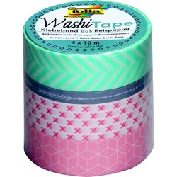 Washi-Tape Geometrisch 3er Set 15mm/10m+1Rl-5mm/10m