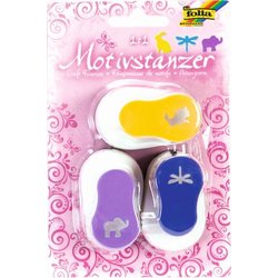Motivstanzer Hase/Libelle/Elefant 3er Set