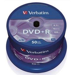 DVD+R Verbatim 43550 16x 4,7GB Scratch Resistant Spindel=50St