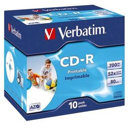 VERBATIM CD-R 43325 52x 700MB printable Jewel Case 10 St./Pack.