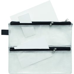 Mehrkammer-Reißverschlusstasche schwarz/transparent 150my