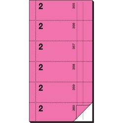 Bonbuch 105x200mm 360 Abrisse mit Kellnernummer 2 rosa 2x60Bl