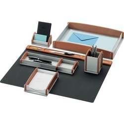 Schreibtisch-Set Buche-Echtholz(braun)/Aluminium 6-teilig