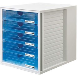 Schubladenbox SYSTEMBOX, trl.-blau DIN A4, 5 geschlossene Schubladen