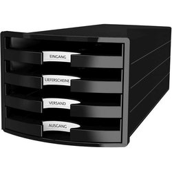 Schubladenbox IMPULS, schwarz A4/C4, 4 offene Schubladen