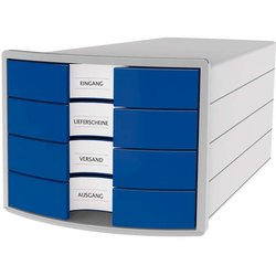 Schubladenbox IMPULS, blau A4/C4, 4 geschlossene Schubladen