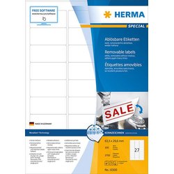 Movable-Etikett Herma 10300 A4 100Bl 63,5x29,6mm 2700St uml. Rand weiß
