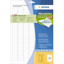 Movable-Etikett Herma 10001 A4 25Bl 25,4x10mm 4725St uml. Rand weiß