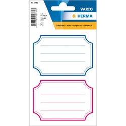 Schuletikett Papier weiß mit blauem+roten Rand