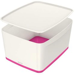 MyBox 18l mittel mit Deckel weiß/pink